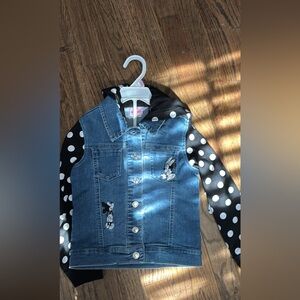 Denim Jacket with Polka Dot Sleeves